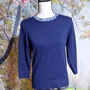 Liz Claiborne Navy Sweater with Floral Collar